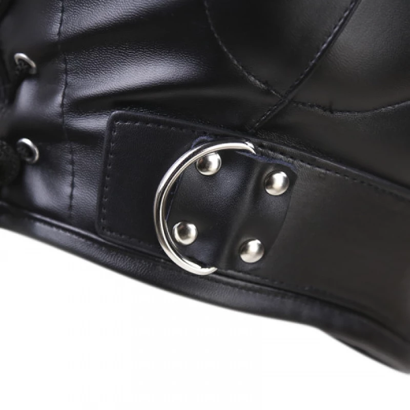 Bdsm Leather Hood with Sponge Earmuffs and mouth eyes zippers