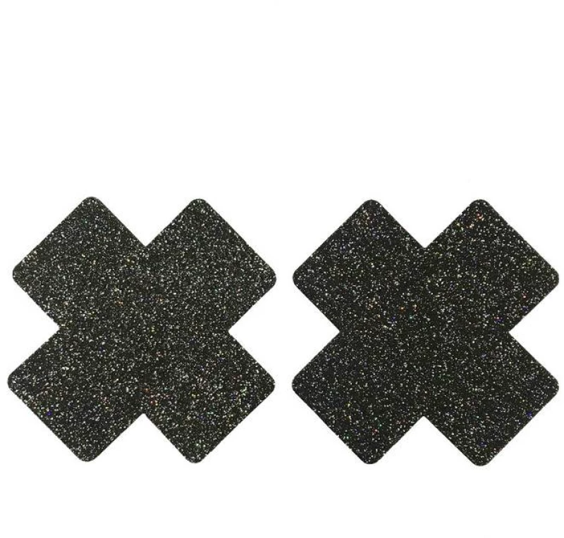 Black Glitter Cross Nipple Cover