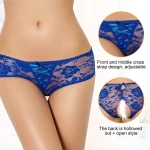Blue Open Crotch Strappy Plus Size Lace Panty