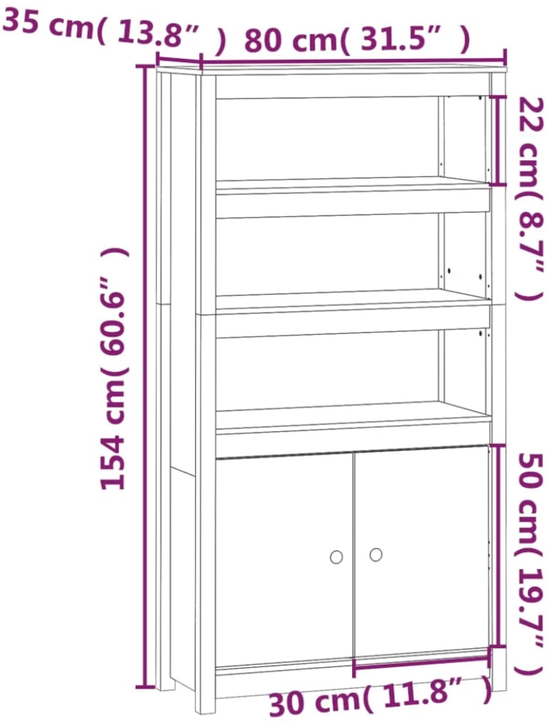 ΜΠΟΥΦΕΣ ΛΕΥΚΟΣ 80X35X154 ΕΚ. ΑΠΟ ΜΑΣΙΦ ΞΥΛΟ ΠΕΥΚΟΥ 823520