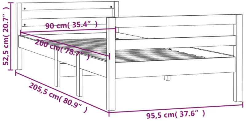 ΠΛΑΙΣΙΟ ΚΡΕΒΑΤΙΟΥ ΛΕΥΚΟ 90 X 200 ΕΚ. ΑΠΟ ΜΑΣΙΦ ΞΥΛΟ ΠΕΥΚΟΥ 821625