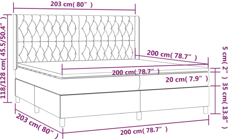 ΚΡΕΒΑΤΙ BOXSPRING ΜΕ ΣΤΡΩΜΑ & LED ΣΚ.ΓΚΡΙ 200X200ΕΚ. ΥΦΑΣΜΑΤΙΝΟ 3138582