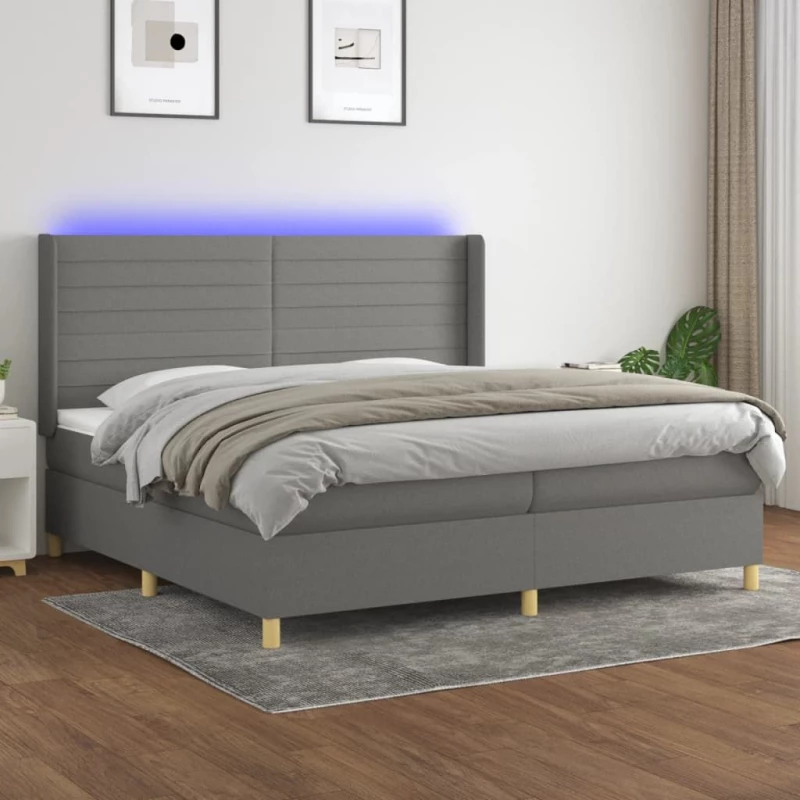 ΚΡΕΒΑΤΙ BOXSPRING ΜΕ ΣΤΡΩΜΑ & LED ΣΚ.ΓΚΡΙ 200X200ΕΚ. ΥΦΑΣΜΑΤΙΝΟ 3138982