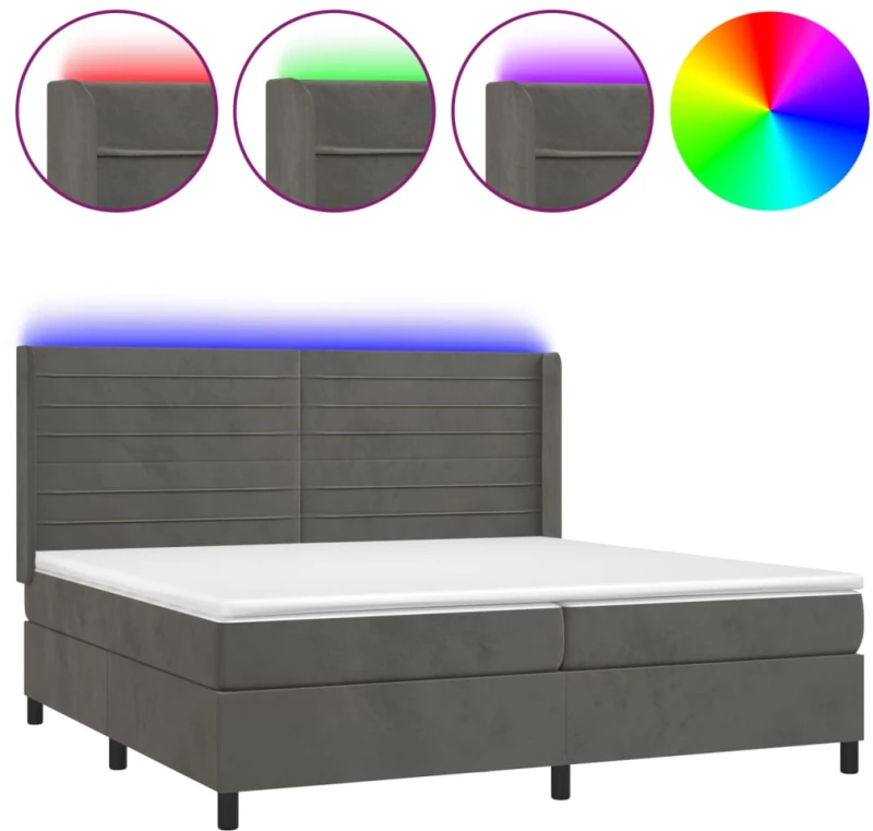 ΚΡΕΒΑΤΙ BOXSPRING ΜΕ ΣΤΡΩΜΑ & LED ΣΚ. ΓΚΡΙ 200X200ΕΚ. ΒΕΛΟΥΔΙΝΟ 3139644