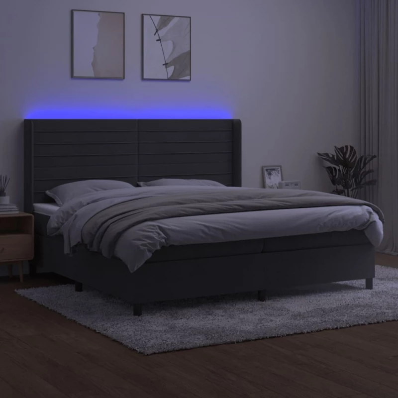 ΚΡΕΒΑΤΙ BOXSPRING ΜΕ ΣΤΡΩΜΑ & LED ΣΚ. ΓΚΡΙ 200X200ΕΚ. ΒΕΛΟΥΔΙΝΟ 3139644