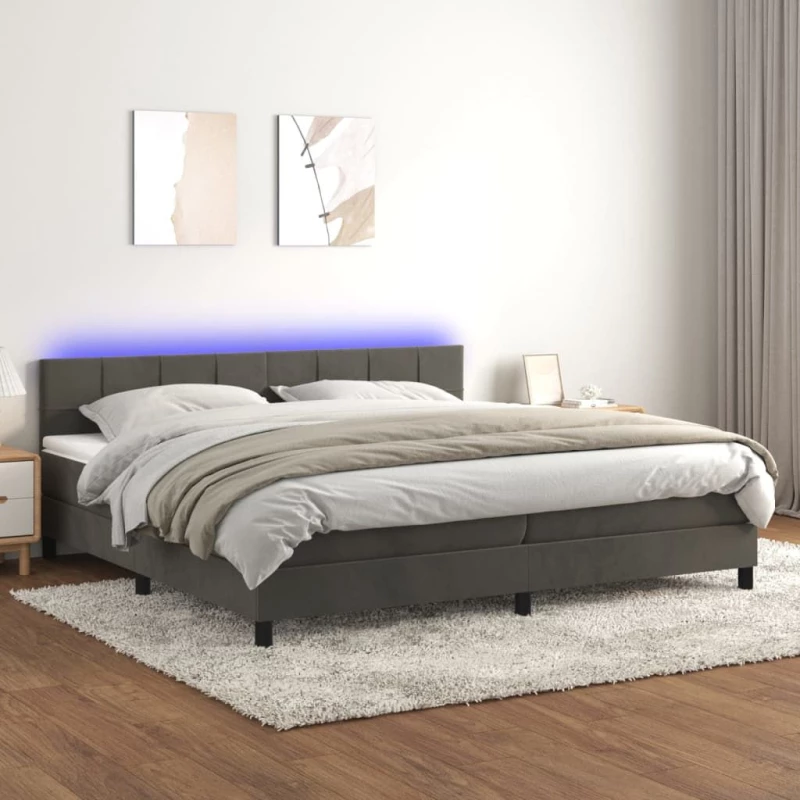 ΚΡΕΒΑΤΙ BOXSPRING ΜΕ ΣΤΡΩΜΑ & LED ΣΚ. ΓΚΡΙ 200X200ΕΚ. ΒΕΛΟΥΔΙΝΟ 3134424