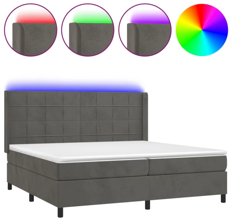 ΚΡΕΒΑΤΙ BOXSPRING ΜΕ ΣΤΡΩΜΑ & LED ΣΚ. ΓΚΡΙ 200X200ΕΚ. ΒΕΛΟΥΔΙΝΟ 3139584