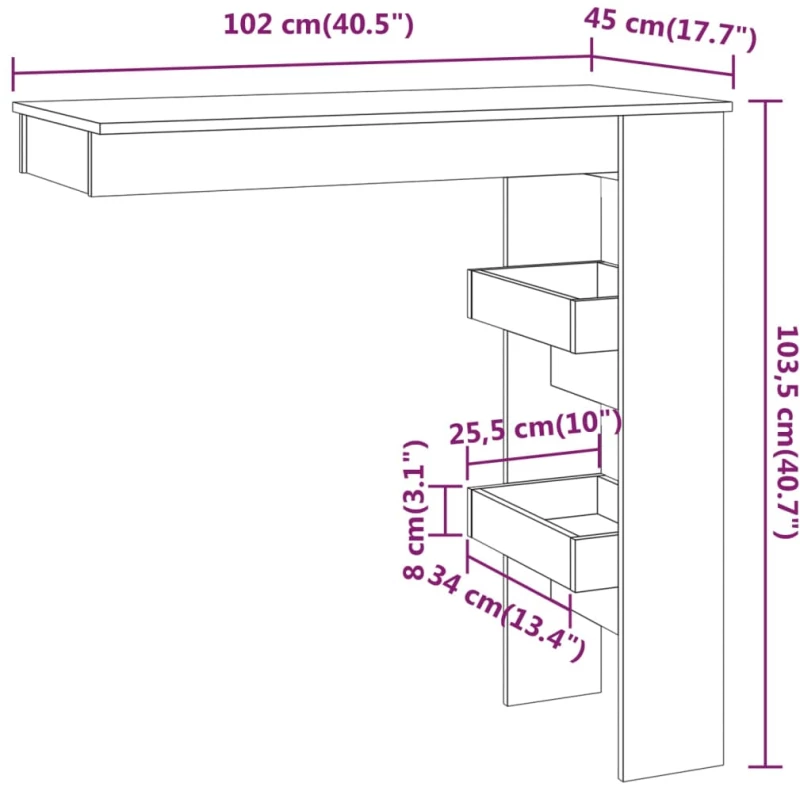 ΤΡΑΠΕΖΙ ΜΠΑΡ ΤΟΙΧΟΥ ΛΕΥΚΟ 102X45X103,5 ΕΚ. ΕΠΕΞΕΡΓΑΣΜΕΝΟ ΞΥΛΟ 811781