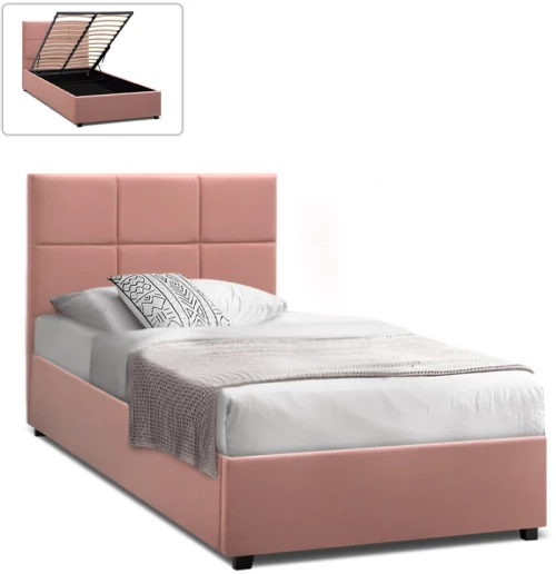 Κρεβάτι Kingston Megapap βελούδινο με αποθηκευτικό χώρο χρώμα melon pink 100x200εκ.