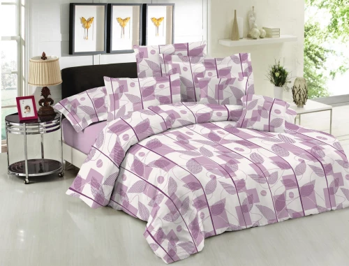 Σετ Σεντόνια Le Blanc Premium Cotton 100%  Leaves Lilac Υπέρδιπλα με λάστιχο 160x200 33