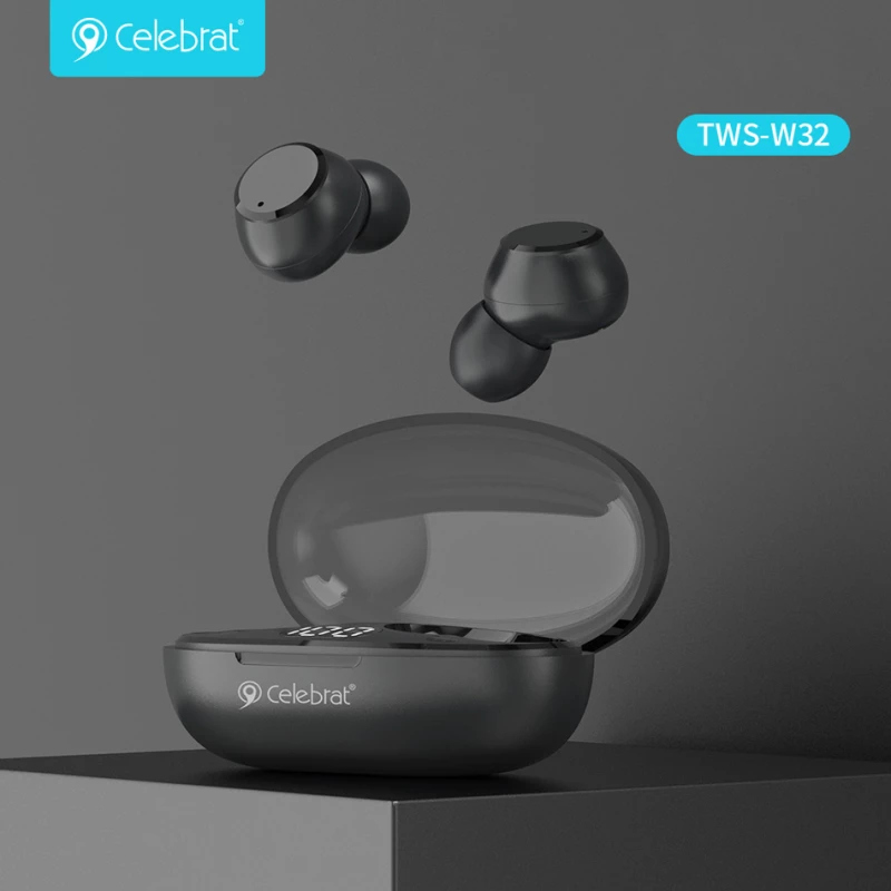 CELEBRAT earphones με θήκη φόρτισης TWS-W32  True Wireless  μαύρα