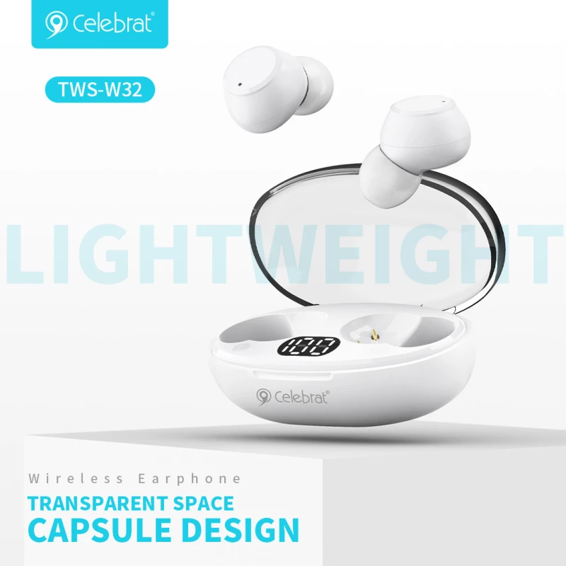 CELEBRAT earphones με θήκη φόρτισης TWS-W32  True Wireless  μαύρα