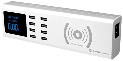 SUNSHINE σταθμός φόρτισης SS-309WD  8x USB 8A  wireless 10W  λευκός