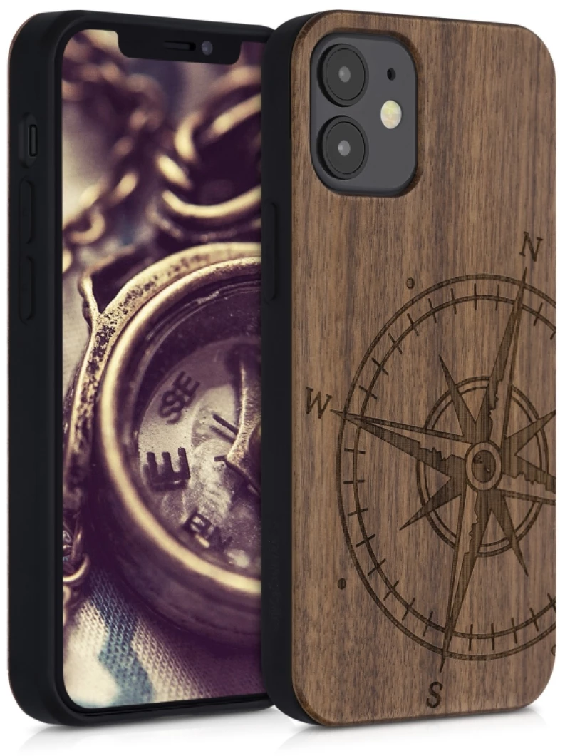 KW Wooden Case iPhone 12 Mini - Navigational Compass Walnut (52733.01)