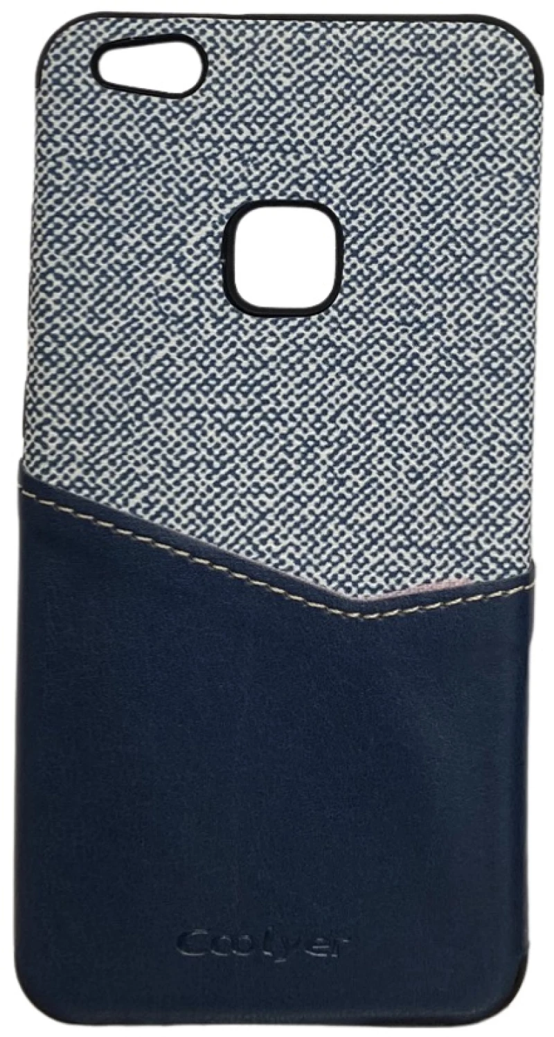 Huawei P10 Lite - Case with Card Holder Slot Wallet Case Leather and Fabric Design (Blue)