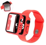 2 in 1 Silicone Strap Watch Band & Protective Case Cover With Tempered Glass Size 40/44- Red (oem)