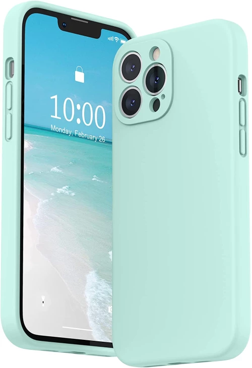 iPhone 13 Pro Max 6.7 inch - Soft Rubberized TPU Slim Protective Cover for Phone with protect camera – mint green (oem)