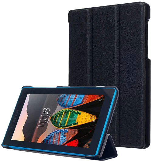 Lenovo Tab 3 7" Essential, TB3-710F, TB3-710I - Δερμάτινη Θήκη Βιβλίο Tri-Fold Μαύρο με Βάση Στήριξης και πίσω καλύμμα σιλικόνης διάφανο (oem)