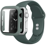 2 in 1 Silicone Strap Watch Band & Protective Case Cover With Tempered Glass Size 40/44- Pine Green (oem)