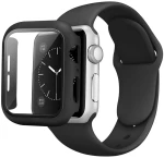 2 in 1 Silicone Strap Watch Band & Protective Case Cover With Tempered Glass Size 38/40- Black (oem)