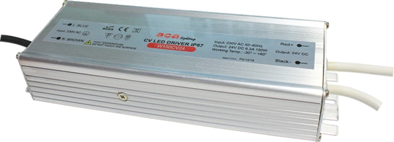 METAL CV LED DRIVER 150W 230V AC-24V DC 6.3A IP67 WITH CABLES ACA W150CV24