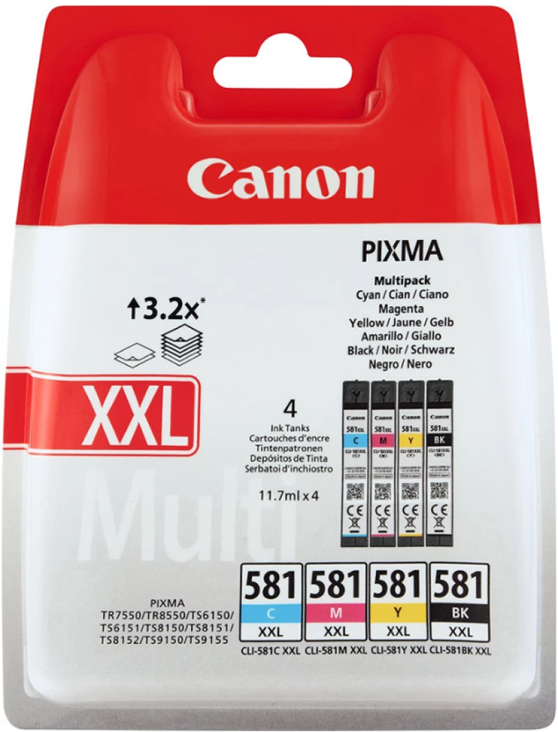 Canon Μελάνι Inkjet CLI-581XXLMPK BK/C/M/Y (1998C005) (CANCLI-581XXLMPK)