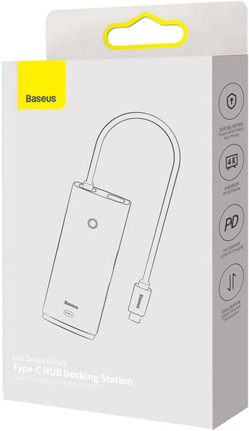 Baseus Hub 6w1 Baseus Lite Series USB-C to 2x USB 3.0 + USB-C PD + HDMI + SD/TF (black) 033108