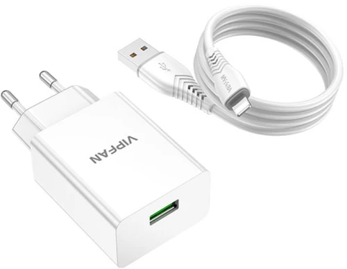 Vipfan Network charger Vipfan E03, 1x USB, 18W, QC 3.0 + Lightning cable (white) 036884