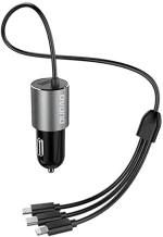 Dudao Car charger Dudao R5Pro 1x USB, 3.4A + 3in1 USB-C / Micro USB / Lightning cable (grey) 039472