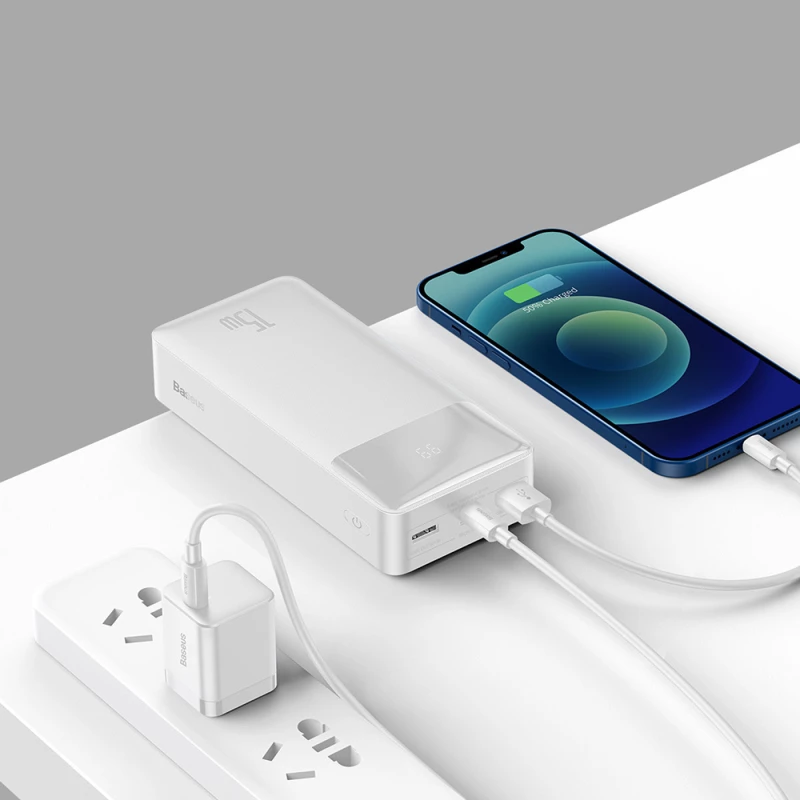 Baseus Baterie externa 30000mAh, 15W - Baseus Bipow Digital Display (PPBD050202) - White 6932172618247