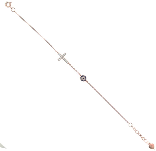 Βραχιόλι ασημένιο με Ροζ Χρυσό Ματάκι Σταυρουδάκι