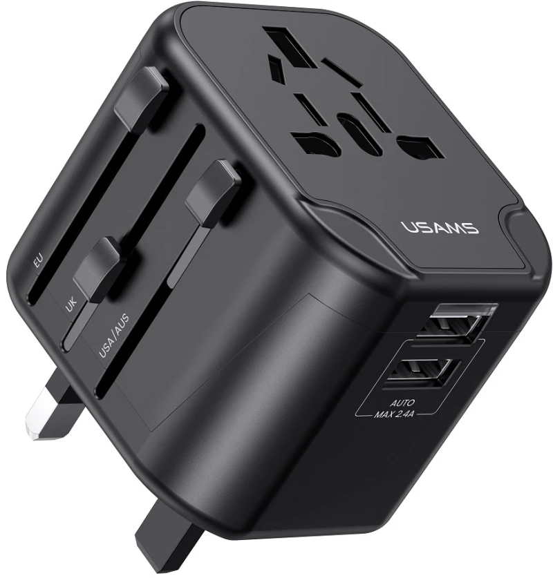 USAMS φορτιστής/αντάπτορας πρίζας US-CC173 2x USB, universal, 12W, μαύρο