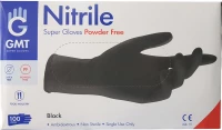 GMT Super Gloves Nitrile Powder Free Black - Γάντια Νιτριλίου Χωρίς Πούδρα Μαύρα 100τμχ
