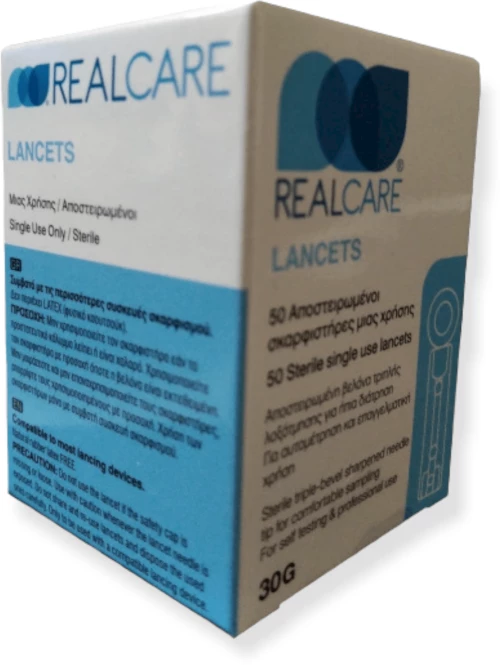 50 Αποστειρωμένοι Σκαρφιστήρες Real Care Lancets 30G
