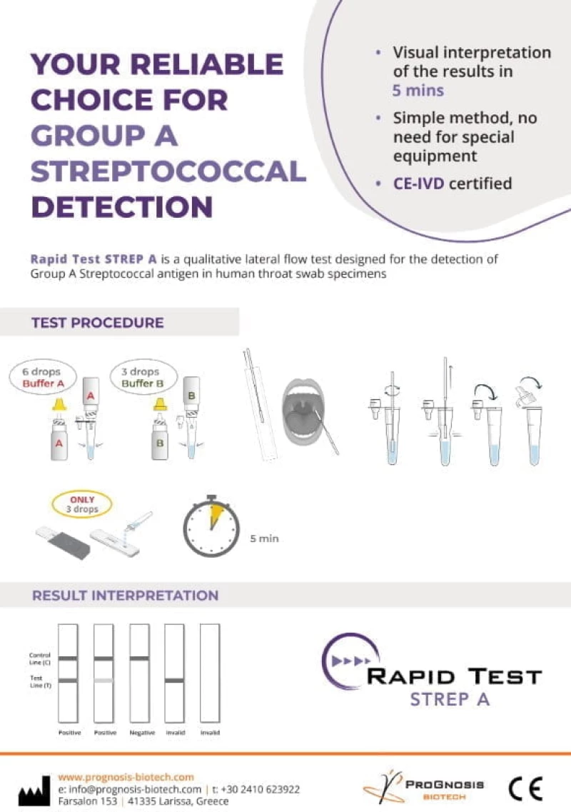 Prognosis Biotech V2005 Strep Test Στοματοφαρυγγικό Τεστ Στρεπτόκοκκου 5 Τεμάχια