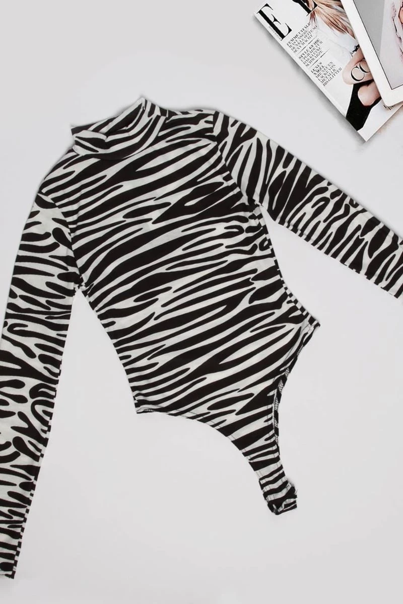 Long Sleeve Zebra Print Bodysuit