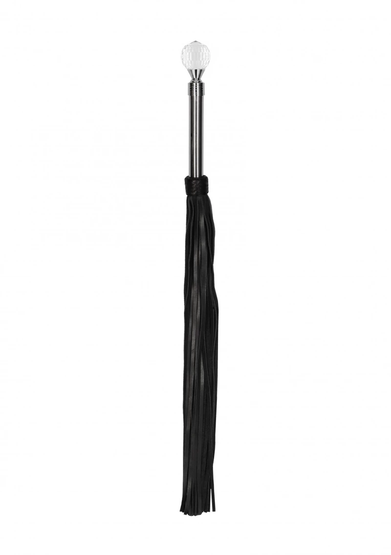Sparkling Round metal Handle Leather Flogger - Black
