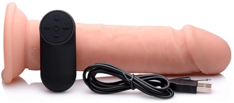 8 Inch Vibrating Remote Control Silicone Dildo - Flesh