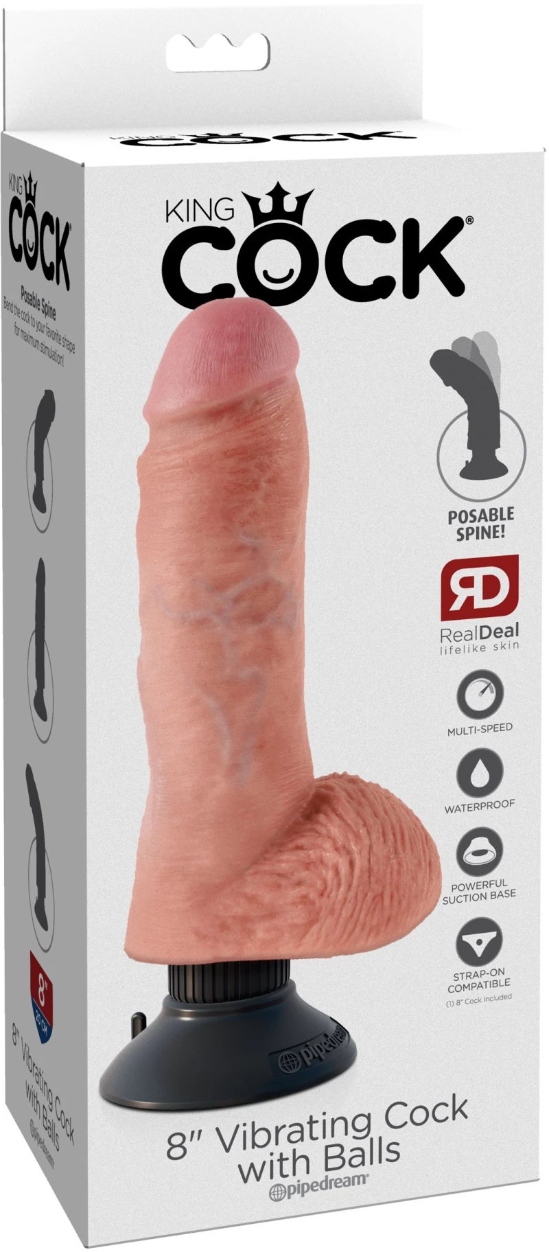 King Cock 8 ευλύγιστος Δονητής με αποσπώμενη βεντούζα - 20 εκ.