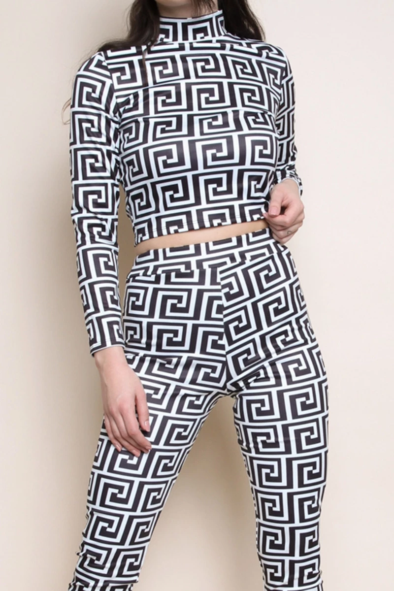Geometric Print Top & Leggings Set - White