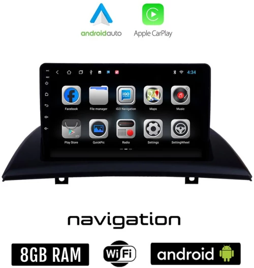 BMW X3 E83 (2003 - 2010) Android οθόνη αυτοκίνητου 8GB + 128GB με GPS WI-FI (ηχοσύστημα αφής 9" ιντσών OEM Android Auto Apple Carplay Youtube Playstore MP3 USB Radio Bluetooth Mirrorlink Χ3 Ε83 εργοστασιακή, 4x60W)