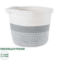 GloboStar® Artificial Garden POSITANO 20318 Διακοσμητικό Πλεκτό Καλάθι - Κασπώ Γλάστρα - Flower Pot Γκρι με Λευκό Φ20cm x Υ20cm