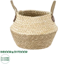 GloboStar® Artificial Garden ANDROS 20316 Διακοσμητικό Πλεκτό Καλάθι - Κασπώ Γλάστρα - Flower Pot Καφέ με Μπεζ Φ22cm x Υ26cm