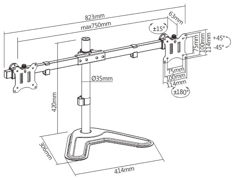 BRATECK βάση γραφείου LDT57-T02 για 2 οθόνες 17"-32"  έως 9kg ανά οθόνη