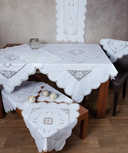 Πλεκτό με ύφασμα σετ 7 τεμαχίων 1266 (140cm x 140cm/90cm x 90cm/50cm x 150cm/60cm x 60cm x 2/40cm x 40cm x 2) λευκό - -