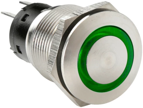 Lampa ΔΙΑΚΟΠΤΗΣ ΜΠΟΥΤΟΝ (BUTTON) 12/24V 5Amax 5PIN IP65 ON/OFF ME LED ΠΡΑΣΙΝΟ ΑΝΟΞΕΙΔΩΤΟ ΑΤΣΑΛΙ LAMPA - 1 TEM. L4557.5
