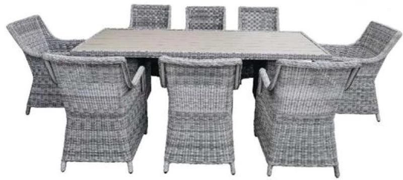 342184 ΣΕΤ ΚΗΠΟΥ ΤΡΑΠΕΖΑΡΙΑ WICKER-RATTAN SANTA (ΤΡΑΠΕΖΙ+8 ΠΟΛΥΘΡΟΝΕΣ) ΓΚΡΙ