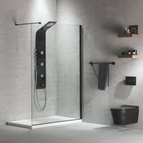 Devon Iwis Walk-in Inox 304 Διαχωριστικό Κρύσταλλο Ντουζιέρας Με Black Brushed Βραχίονα 127-129 εκ. - ύψος 200 εκ