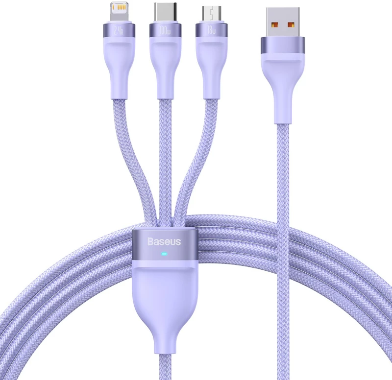 Baseus Cable Flash Series II 3 in 1 - USB to Type C, Lightning, Micro USB - 100W 6A 1,2 metres (CASS030005) purple
