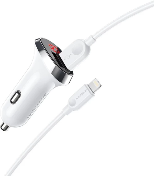 Borofone Car charger BZ15 Auspicious - 2xUSB - 2,4A with USB to Lightning cable white